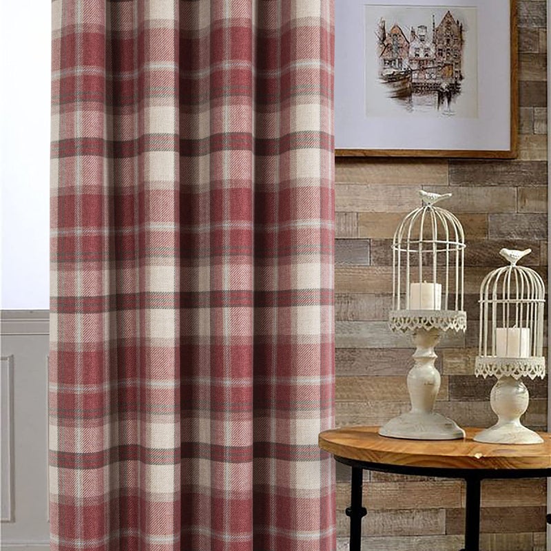 always4u Plaid Curtains 100% Blackout Thermal Drapes for Bedroom Check Woolen Look Farmhouse Living Room Curtains 2 Panels 54 * 84 Classic Red - Image 3